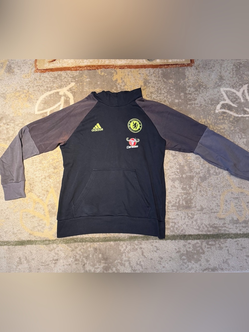 adidas Black Hoodie with Neon Yellow Chelsea Crest and Logo